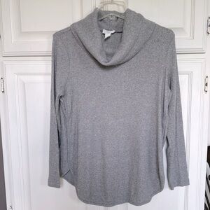 LOFT Gray Cowl Neck Lounge Soft Ribbed Sweater. Shirttails Size S